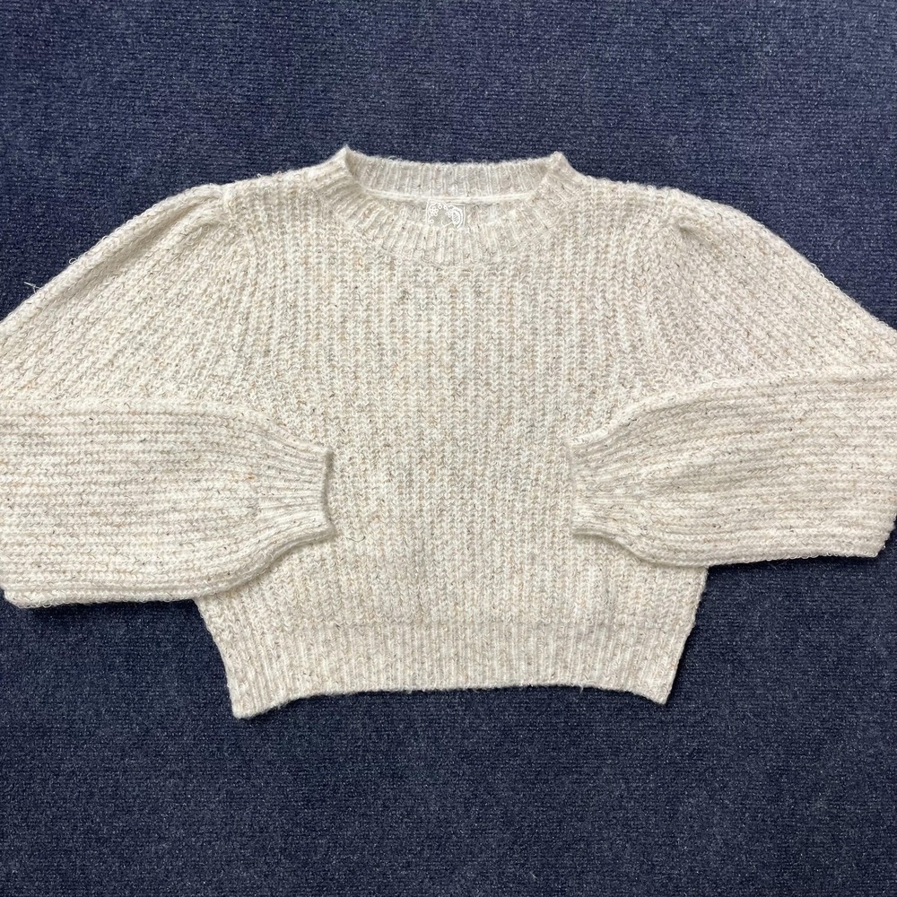 Sadie & Sage Sweater Womens Medium Oatmeal Fuzzy Knit Balloon‎ Sleeve Pullover